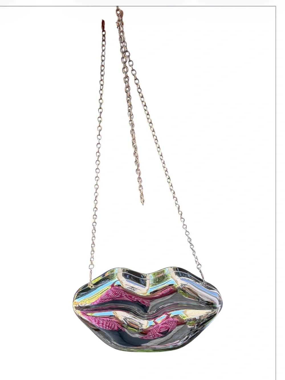 Silver Metallic Lip Shaped Clutch Bag Glam Maximalist Festival Party